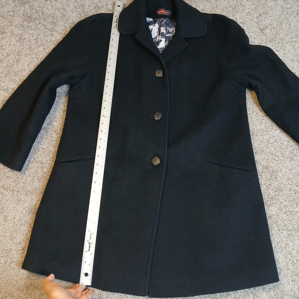 Alorna Black Wool Blend Car Coat Vintage Graphic Lining Made in USA Womens L - Picture 8 of 10